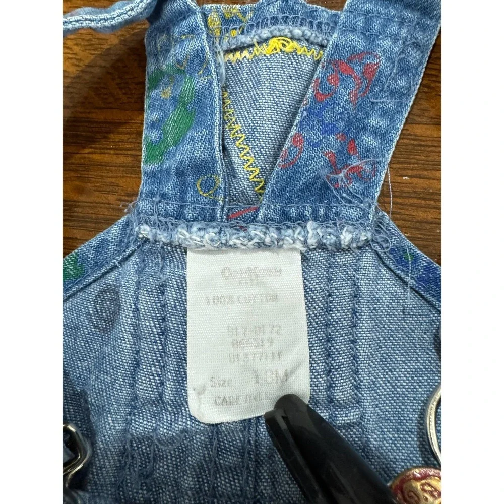 Vintage OshKosh B'gosh Overalls Toddler Boys 12-18M Blue Denim Animal‎ Print 90s